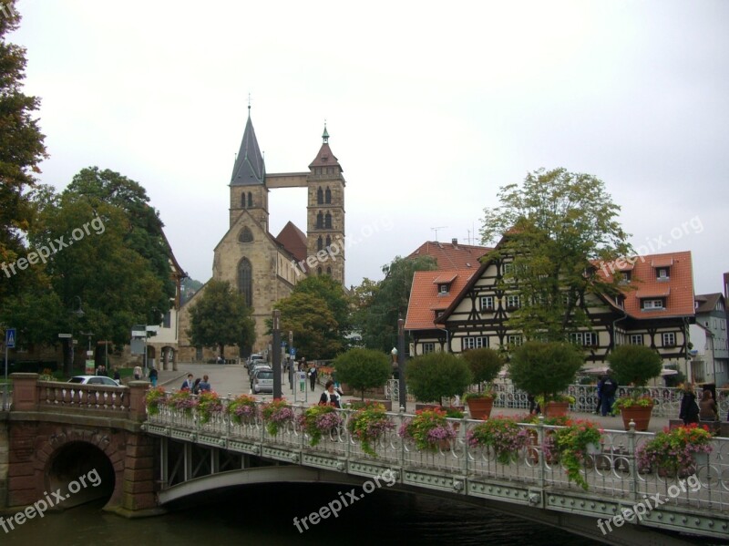 Neckar Canal Bridge City Church St Dani Fachwerkhaus Esslingen