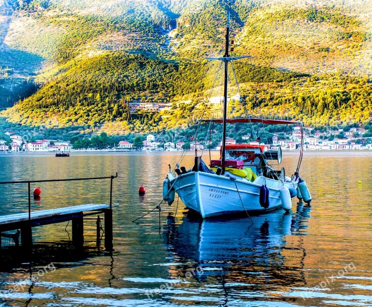 Fishing Boat Dawn Sunrise Greece Sea