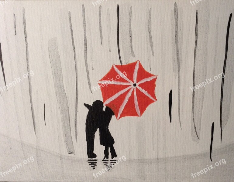 Rain Umbrella Couple Kiss Kissing