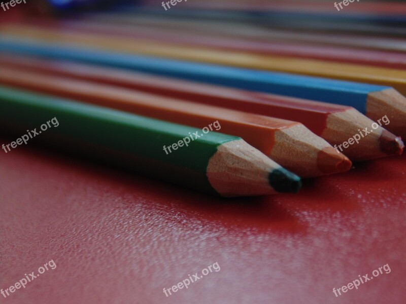 Pencils Colors Green Orange Red