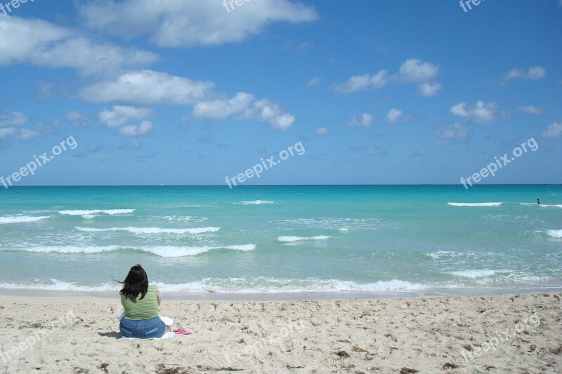 Beach Women Thinking Sea Sky