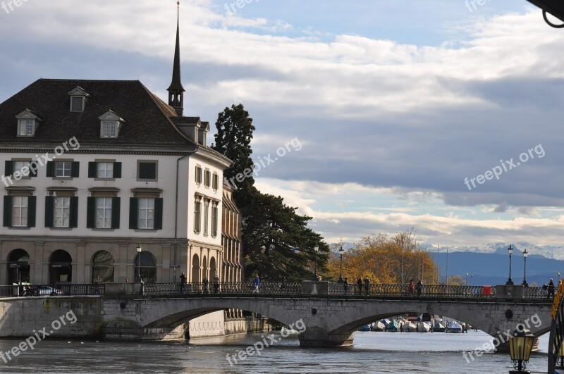 Zurich River Bridge Switzerland Town