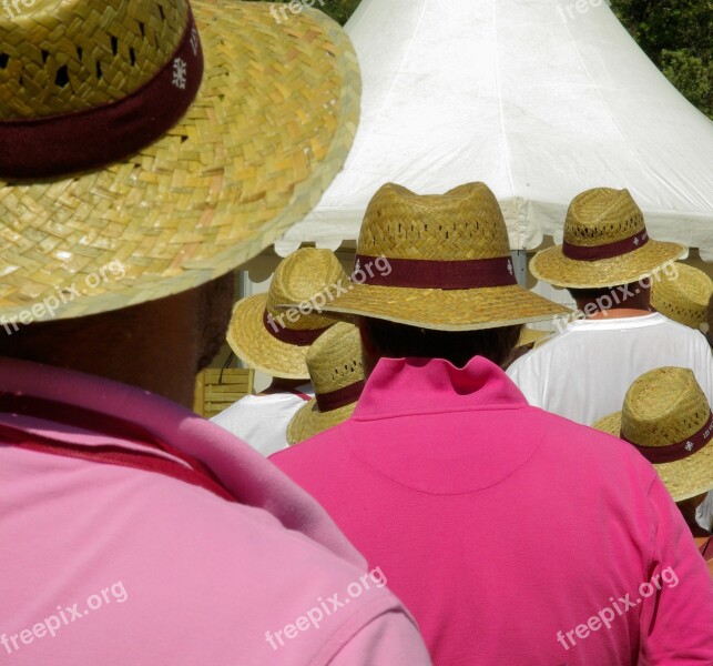 Straw Hats Summer Crowd Waiting Free Photos