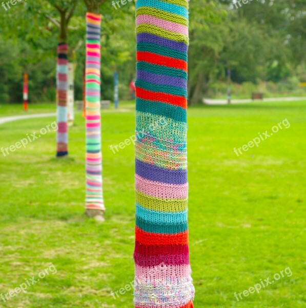 Art Trees Knitting Trunks Lawn