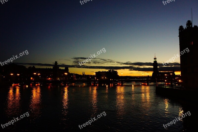 Stockholm Sweden Night View Riverside Free Photos