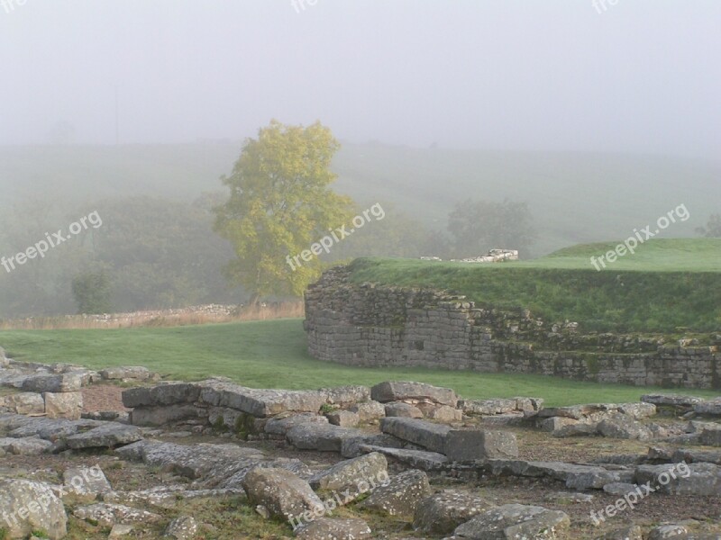 Hadrian's Wall Mist Atmospheric Roman Fort Free Photos