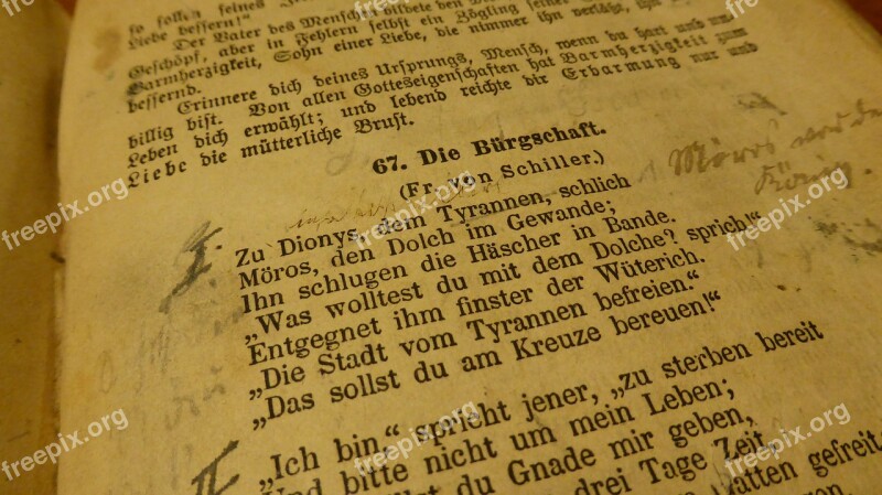 Book Poem Old Book Friedrich Schiller Notes