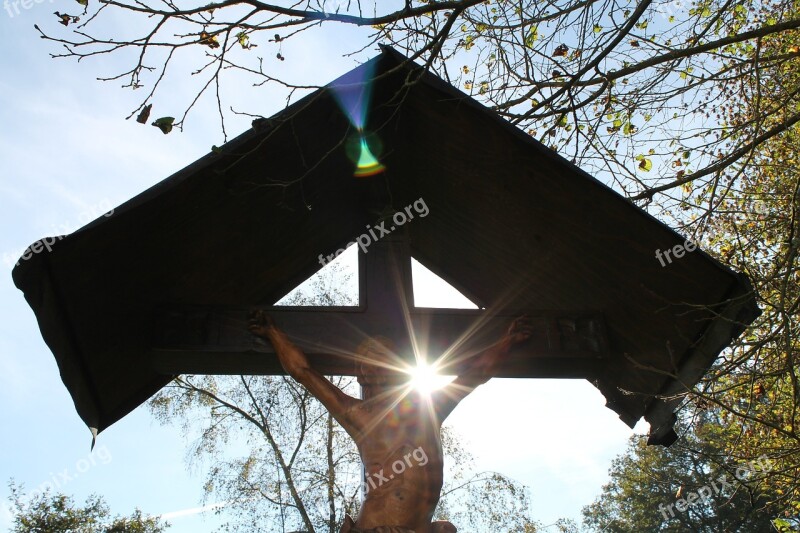 Crucifix Cross Autumn Sun Wooden Cross