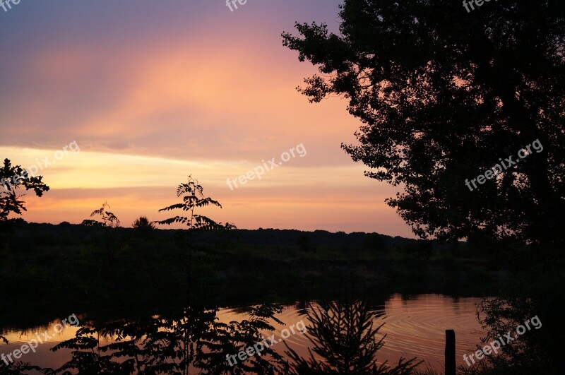 Sunset Water Trees Abendstimmung Afterglow