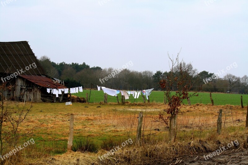 Farm Hof Clothes Line Fence Meadow