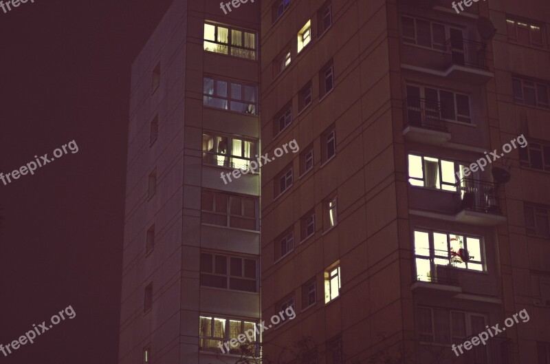 Flats Building Night Flat Modern