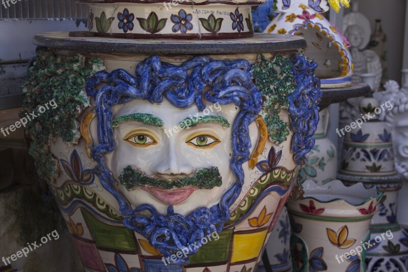 Mask Sicily Vase Colorful Handpainted