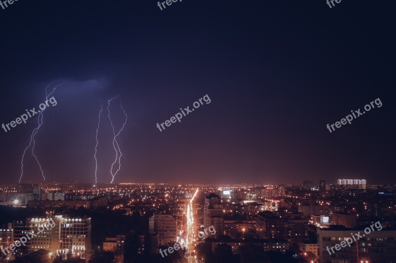 Krasnodar Night Thunderstorm Lightning Dark