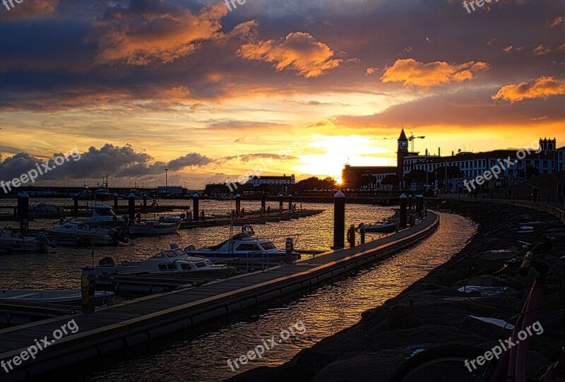 Landscape Sunset Twilight Eventide Marina