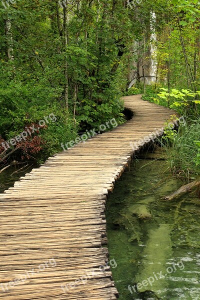 National Park Away Wooden Track Boardwalk Plitvice Lakes