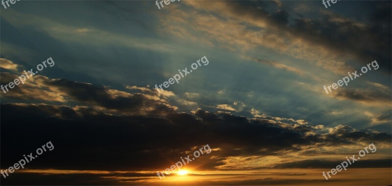 Sunset High Contrast Evening Sunbeam Clouds