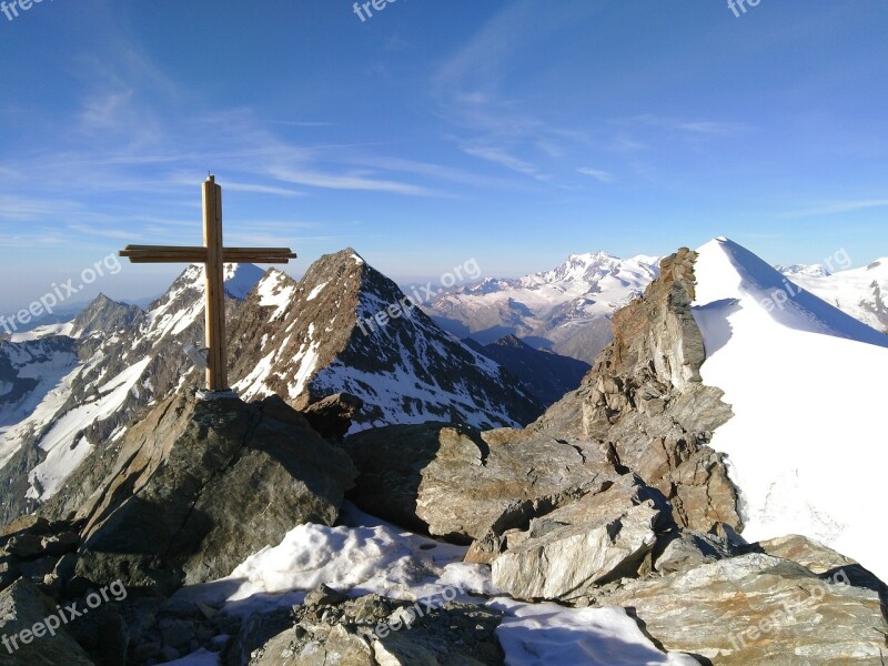 Lagginhorn Fletschhorn Summit Cross Valais Mountains