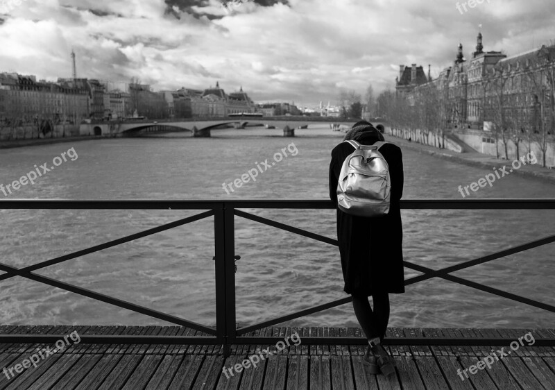 Pont Des Arts Paris Woman Seine Free Photos