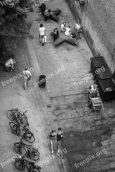 Bird's Eye View Human Pedestrian Bicycles Street Cleaning