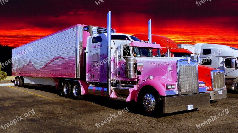 Truck American Transport Sunset Female