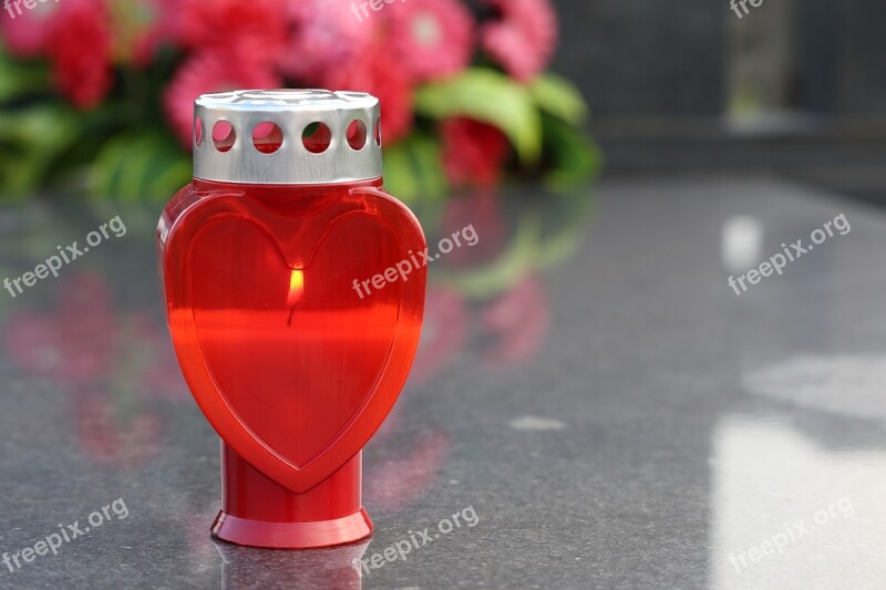 Candle Heart Red Symbol Flowers