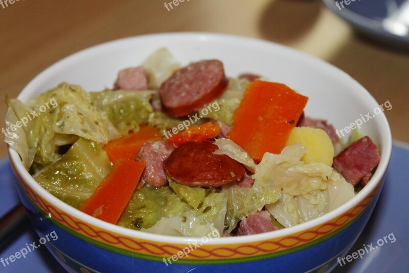 Stew Savoy Cabbage Sausage Carrot Food