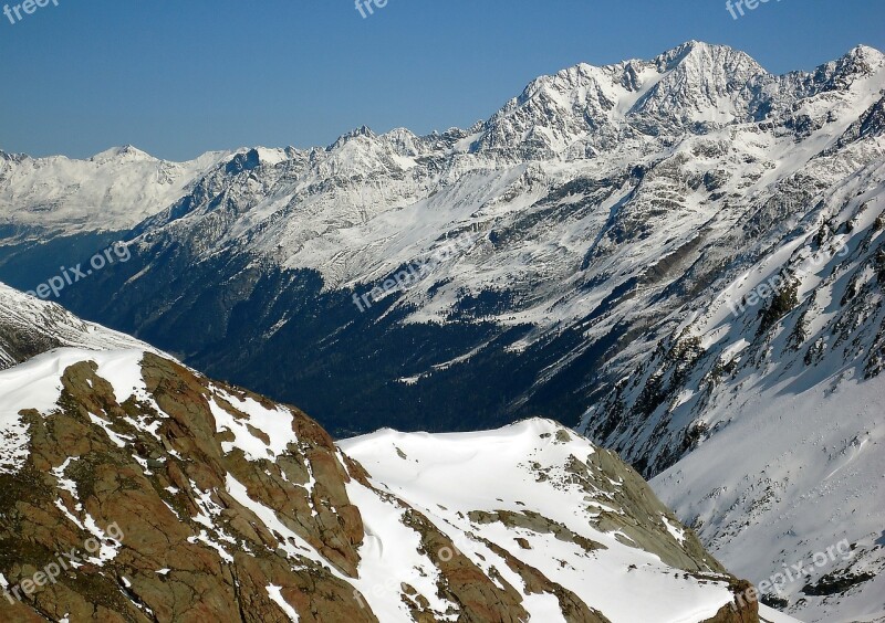 Winter The Alps Rocks Mountains Tops