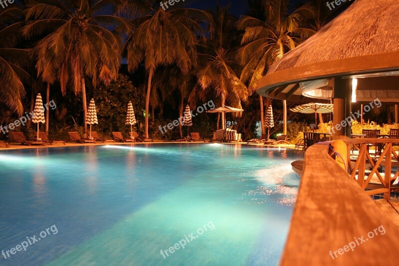 Pool Night View Maldives Free Photos