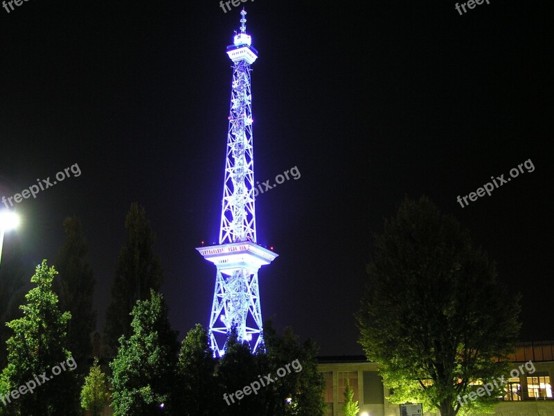 Radio Tower Berlin Night Tower Illuminated