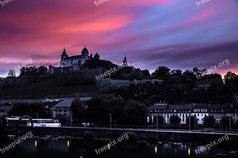 Würzburg Fortress Bavaria Sunset Evening