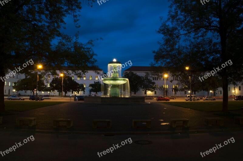 Munich Fountain Evening City Bavaria