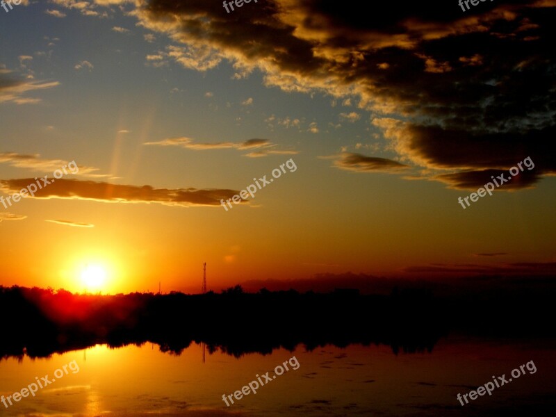 Sunset Sun In The Evening Water Landscape