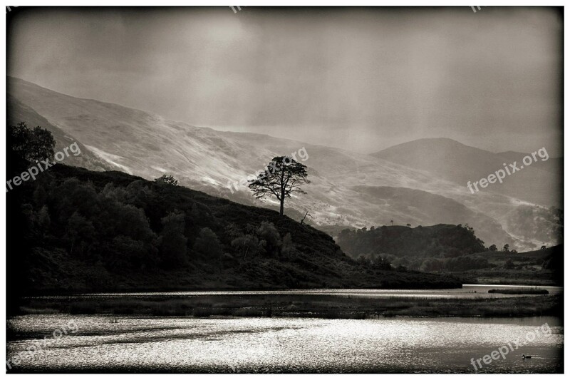 Lake Highlands Scotland Black And White Loch