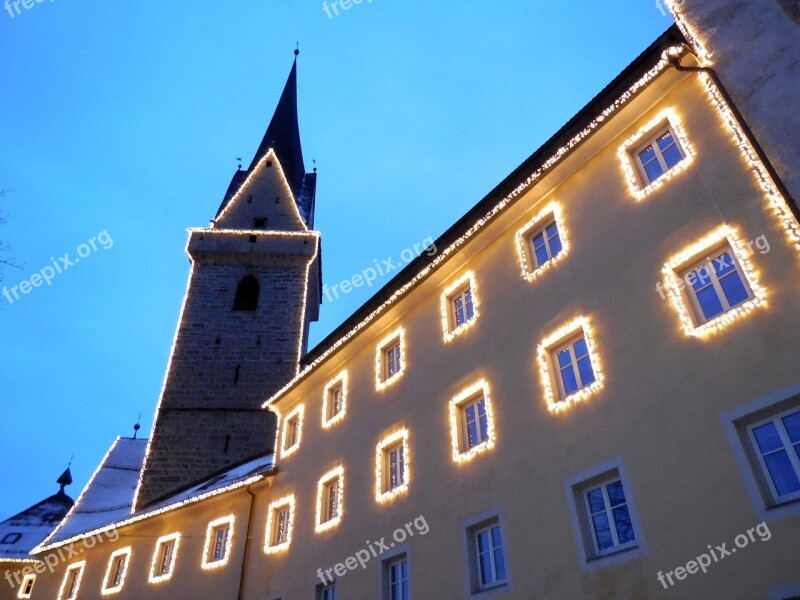 Brunico Church Christmas Evening Campanile