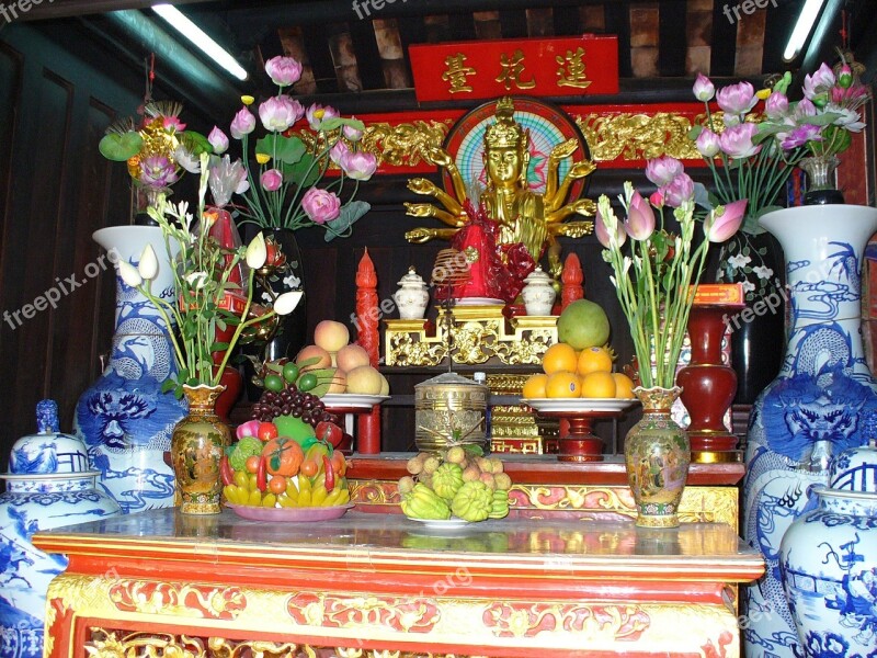 Vietnam Temple Altar Offerings Spiritual