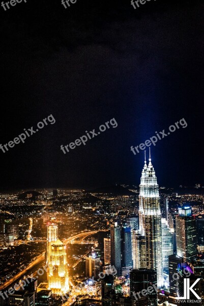 Kuala Lumpur Petronas Twin Towers Building Black White