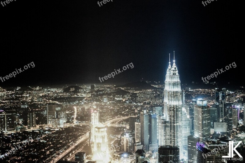 Kuala Lumpur Petronas Twin Towers Building Black White