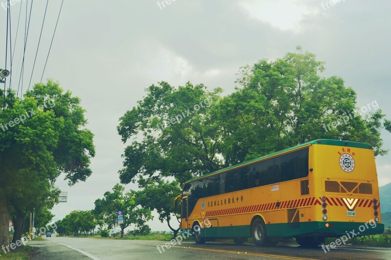 School Bus Highway Cloudy Day Free Photos