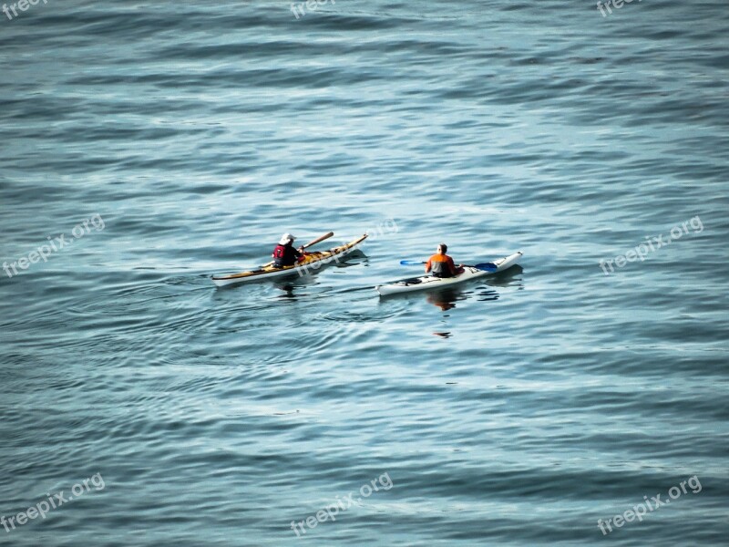 Canoe Couple Sea Rowing Lake