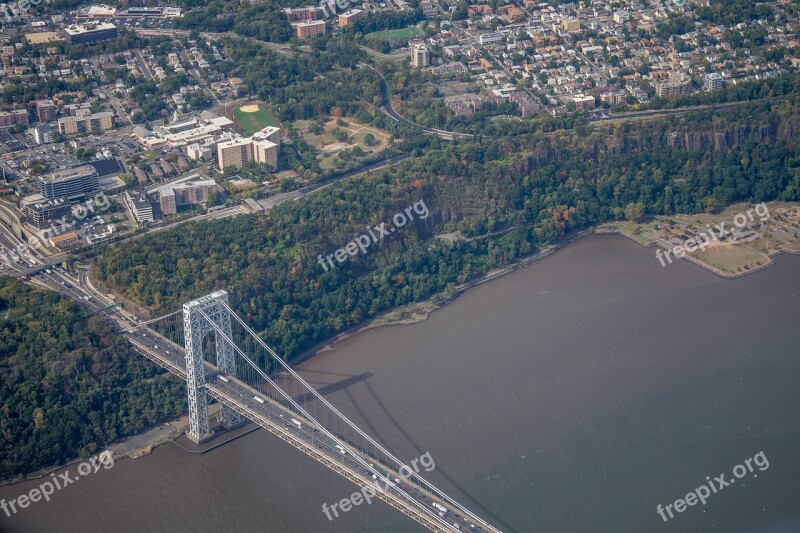 New York America Bridge Aerial View Skyline