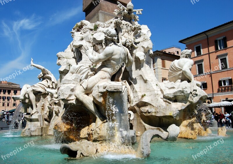 Fontana Dei Quattro Fiumi Rome Piazza Navona Statue Marble