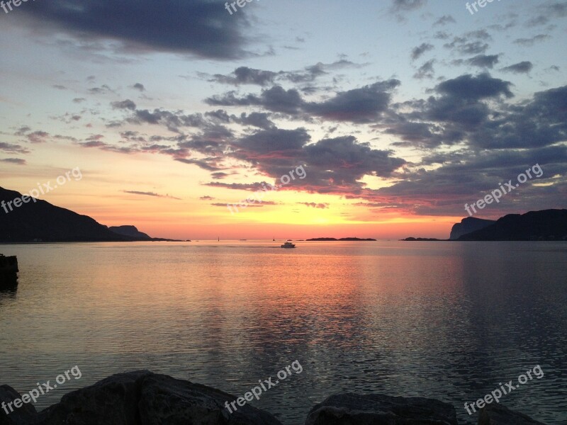 Sunset Fosnavåg Norway Sea Fishing Boat