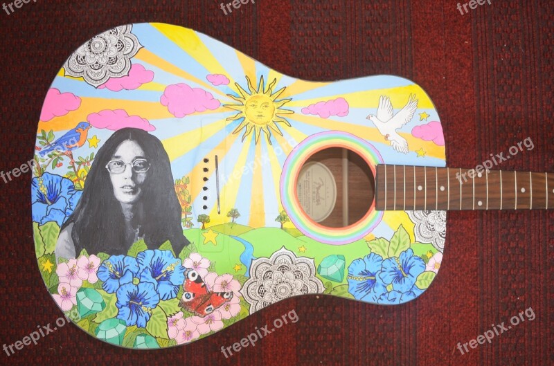 Acoustic Guitar Hippie Guitar Painted 60ies