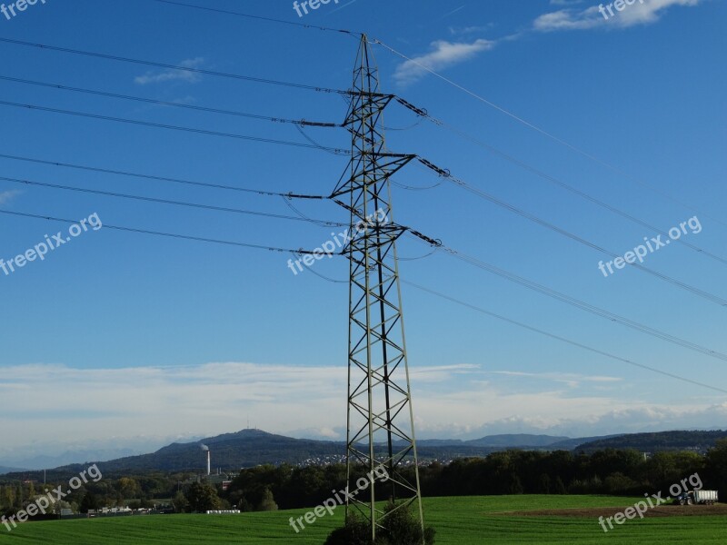 Power Poles Stream Transport Power Line Landscape Sky