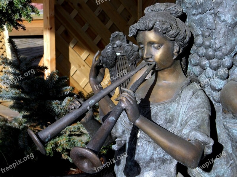 Statue Bronze Music Instrument Female