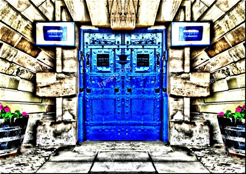 Door Building Art Effect Blue