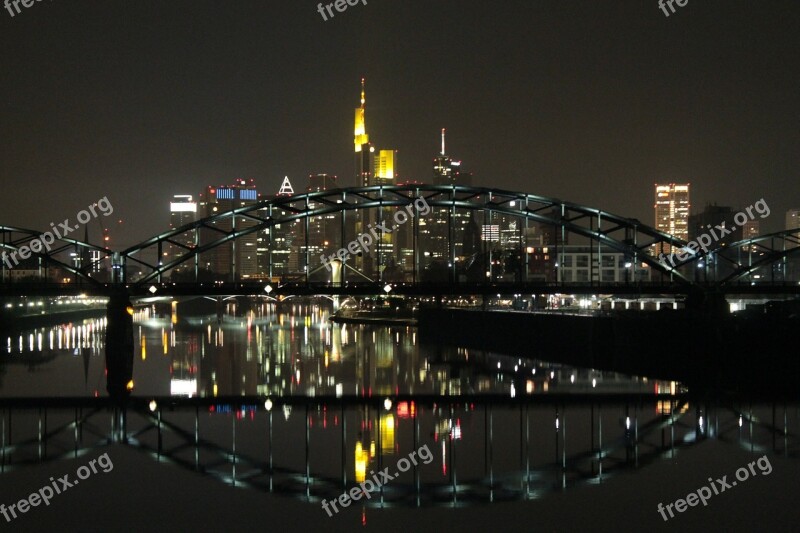 Frankfurt Night Bridge City Architecture