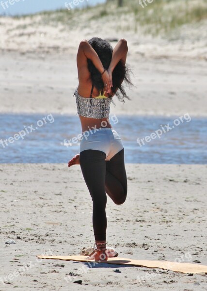 Yoga Relaxation Beach Woman Beautiful