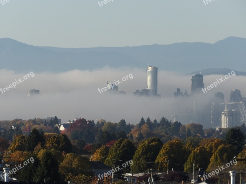 Vancouver Downtown City Fog Skyline