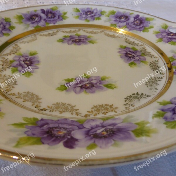 Plate Porcelain Old Plate Ditzy Violet